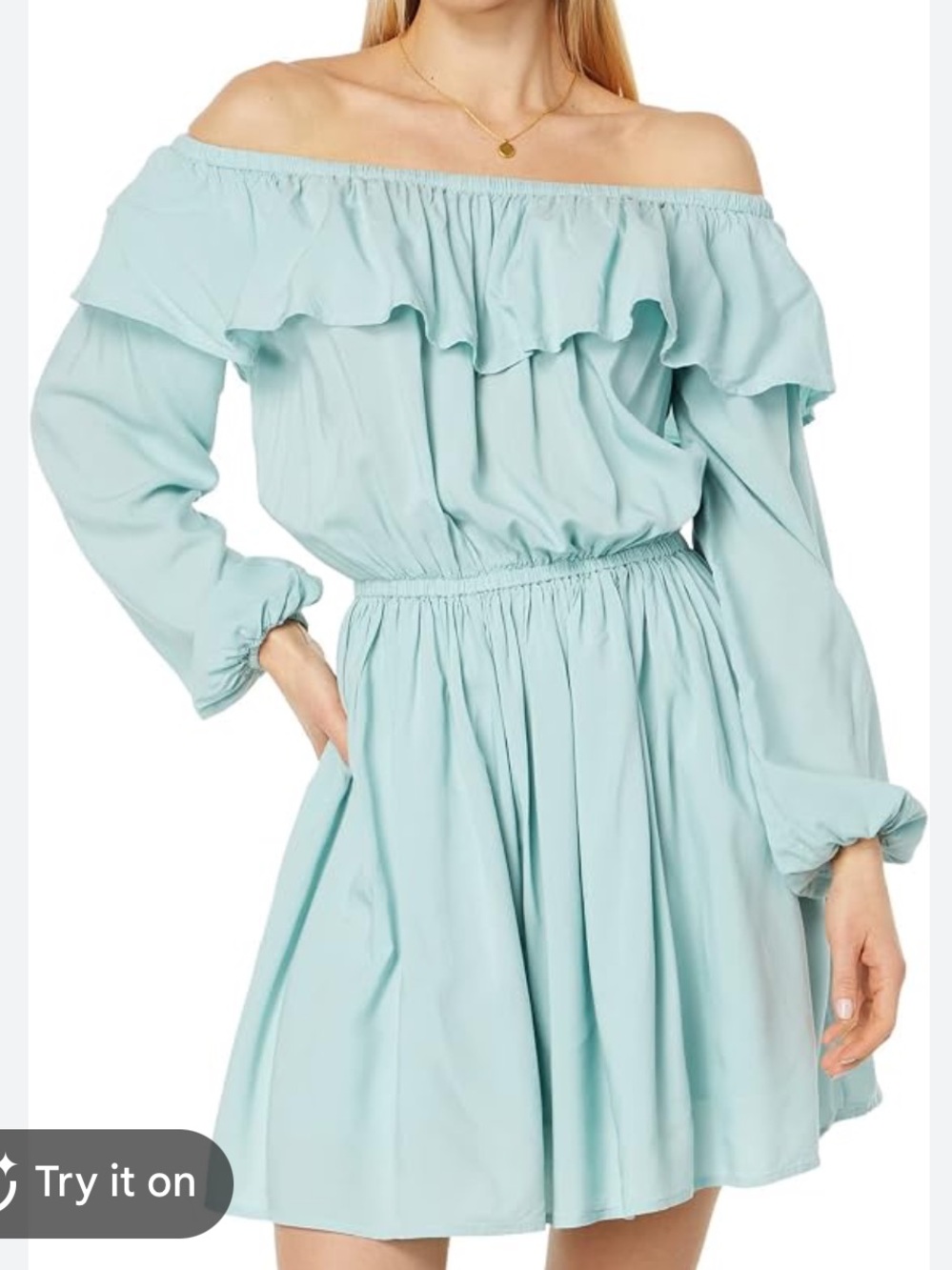 Wrangler Off-Shoulder Ruffle Mini Dress - Light Aqua